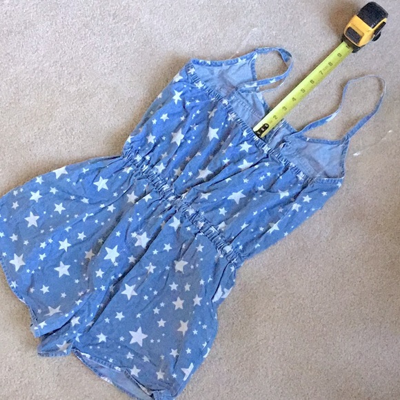 Celestial patriotic blue denim stars strappy shorts romper 100% cotton organic - Picture 4 of 11